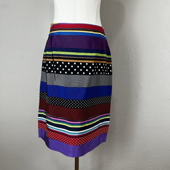 J. McLaughlin Pencil Skirt Colorful Striped Ribbon Polka Dot Knee Length Size‎ 6 - Picture 4 of 11
